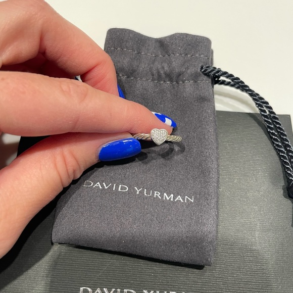David Yurman Cable Heart Stack Ring in Sterling Silver with Pavé Diamonds - Picture 9 of 10